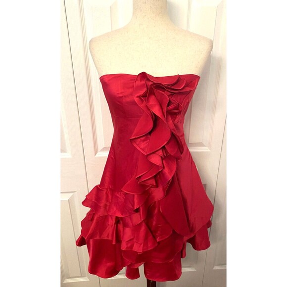 BLACK Cocktail Party Dress Sz M Ruffled Strapless Spaghetti Fuchsia Prom Fairy - Picture 6 of 16
